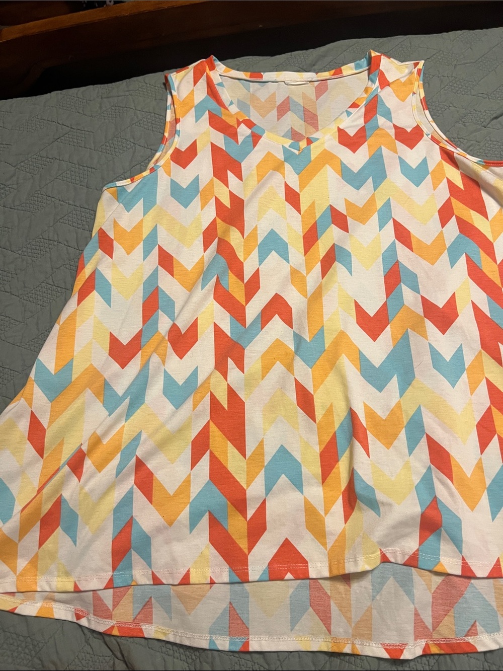 Cato Chevron Tank Top - Coral, Yellow, Aqua